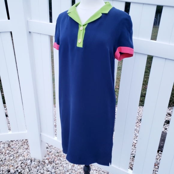 Shomi Dresses & Skirts - 100% Silk Spring Collared Blue Shirt Dress sz 12